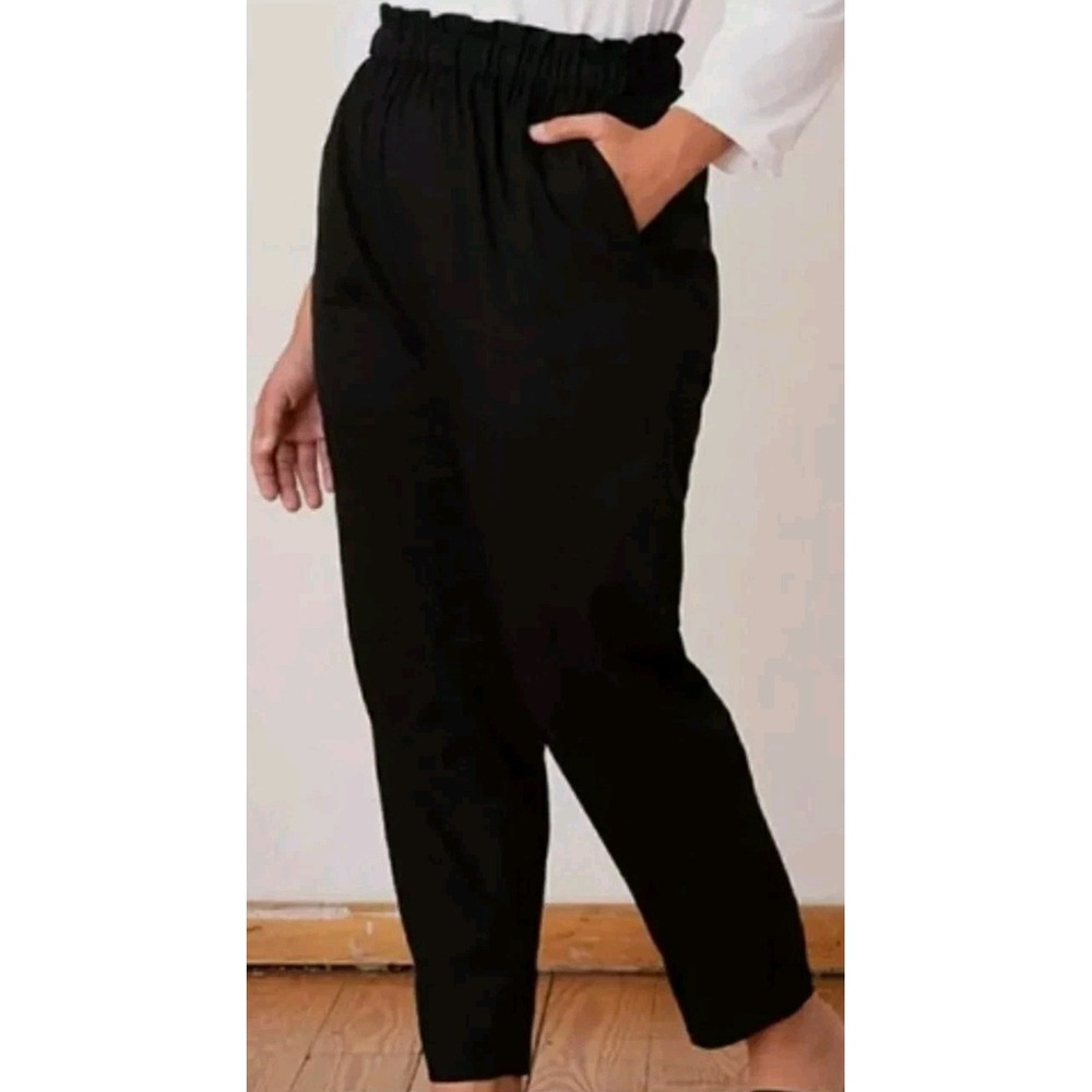 ADAY Kick Back High Waist Linen Pants Black Sz S Casual Office Siren Ruffle NEW